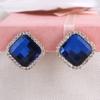 Grace Jun Gold Color Rhinestone Crystal Square Shape Clip on Earrings No Pierced for Women Cuff Ear Clip (Navy blue Clip-on) view 3