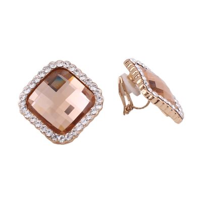 Grace Jun Gold Color Rhinestone Crystal Square Shape Clip on Earrings No Pierced Earrings (Champagne Clip-on)