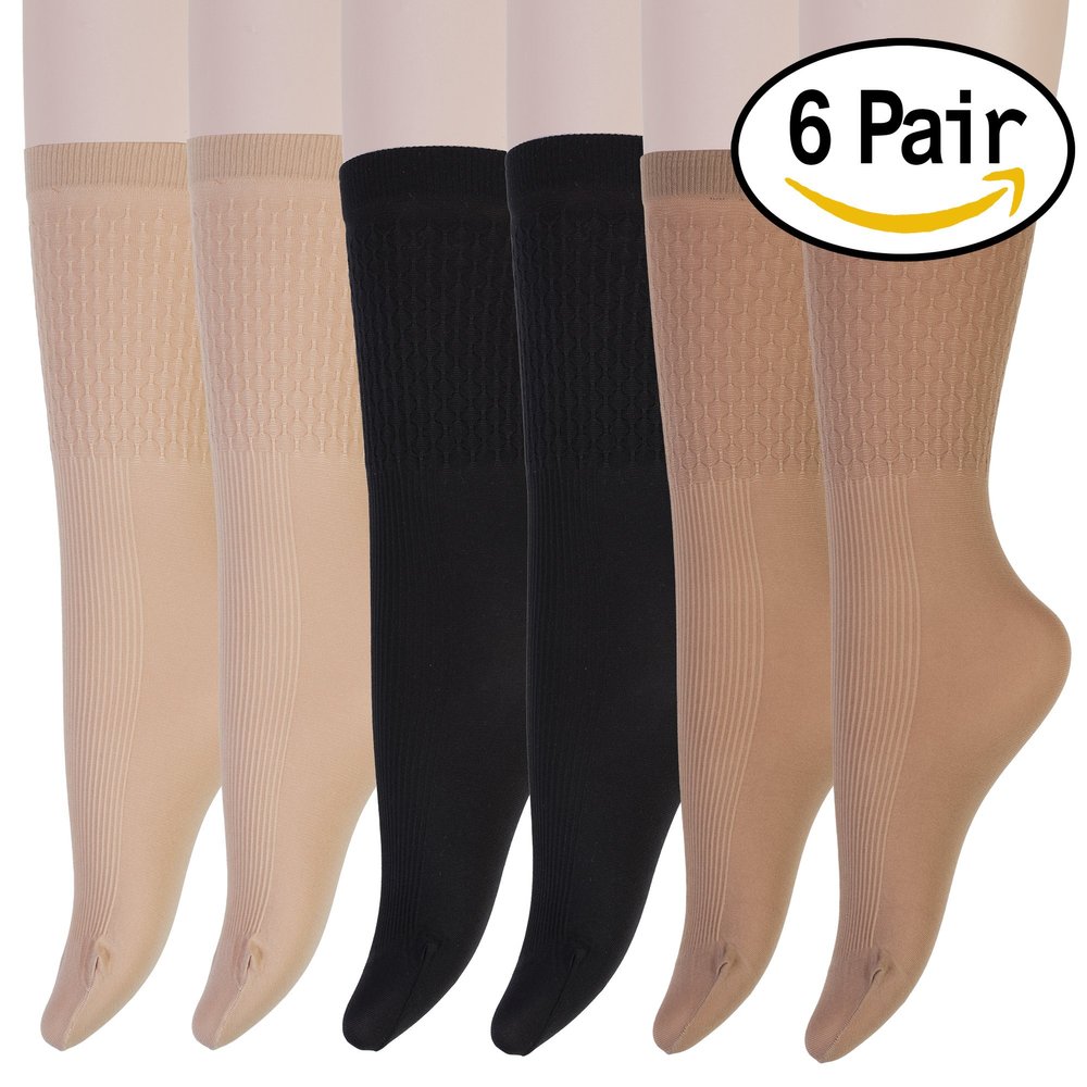 12 Pairs Women's Ankle High Sheer Nylon Socks All Kinds Special (Long Pattern Fit 6 Pairs, Multi)