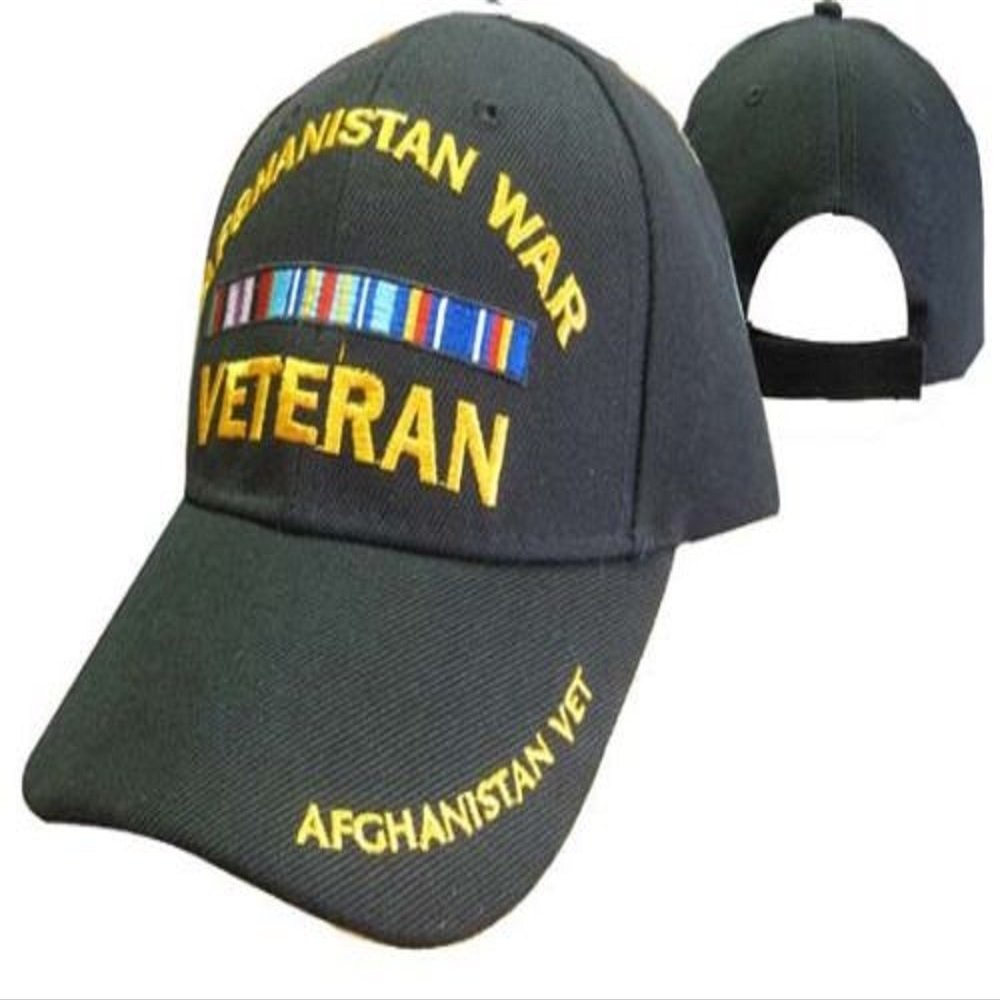 Afghanistan War Veteran Black Cap Hat Embroidered 3D 782A Ribbon