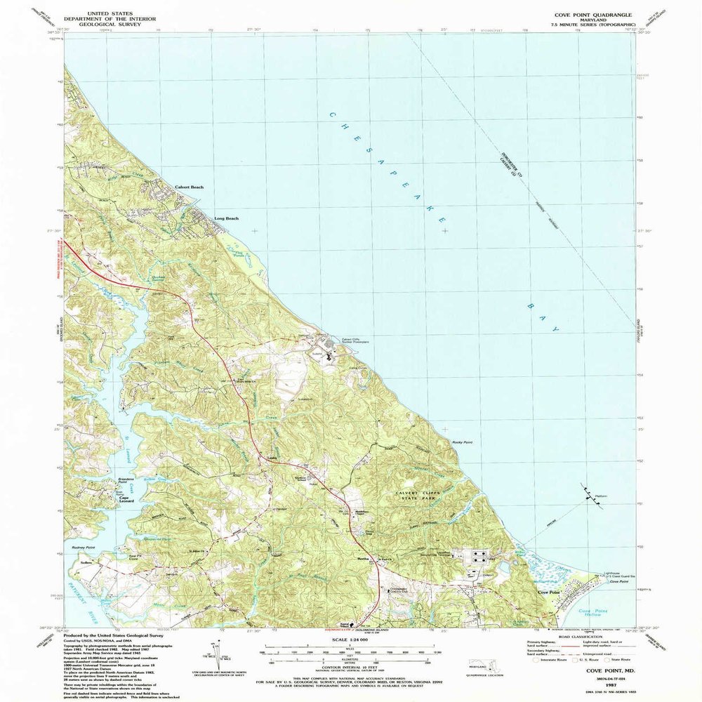 YellowMaps Cove Point MD topo map, 1:24000 Scale, 7.5 X 7.5 Minute, Historical, 1987, Updated 1987, 26.7 x 21.9 in - Tyvek
