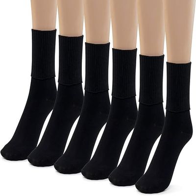 Silky Toes Womens Soft Rayon From Bamboo Dress Socks Crew Seamless Toe Turn Cuff Socks 3-6 Pairs (9-11, Black -6 Pairs)