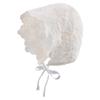 Baby Girl Bonnet Eyelet Lace Cotton Christening Bonnet Toddler Handmade Beanie Sun Protection Hat with Pearl Bow (Big Flowers, 0-3M) view 1