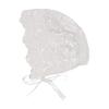 Baby Girl Bonnet Eyelet Lace Cotton Christening Bonnet Toddler Handmade Beanie Sun Protection Hat with Pearl Bow (Big Flowers, 0-3M) view 2