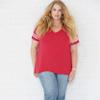 LAT Ladies' Curvy Fit Premium Jersey V- Neck Short Sleeve Football Tee, White Solid/Black, 14/16 view 3