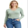 Emmalise Women's Junior and Plus Size Vneck Tshirt Long Sleeves Shirt Tee, Large, Mint view 1