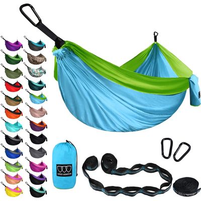 Gold Armour Camping Hammock - XL Double Hammock Portable Hammock Camping Accessories Gear for Outdoor Indoor with Tree Straps, USA Based Brand (Sky Blue and Lime Green)
