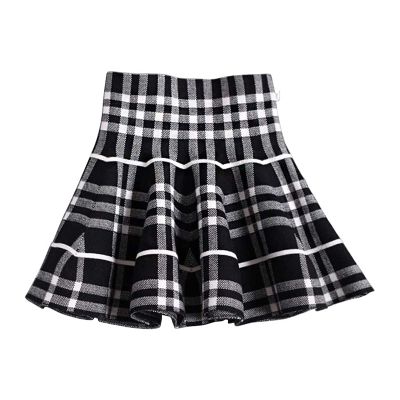 Mesinsefra Girl's Kids Pleated Knit Flare A Line Mini Skirt Black White Tag 170cm-66(13-14Y)