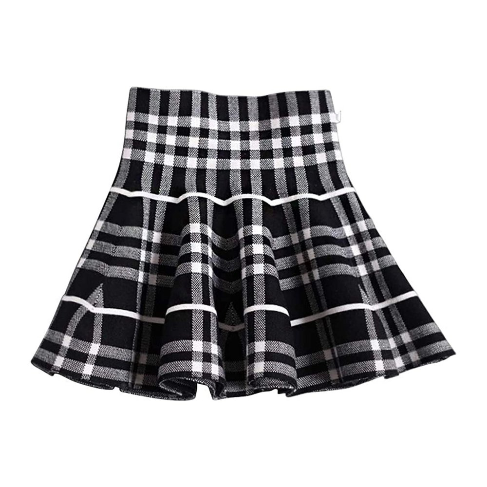 Mesinsefra Girl's Kids Pleated Knit Flare A Line Mini Skirt Black White Tag 170cm-66(13-14Y)