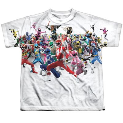 Power Rangers Ranger Overload Youth or Boy's Front Only Sublimated T Shirt White