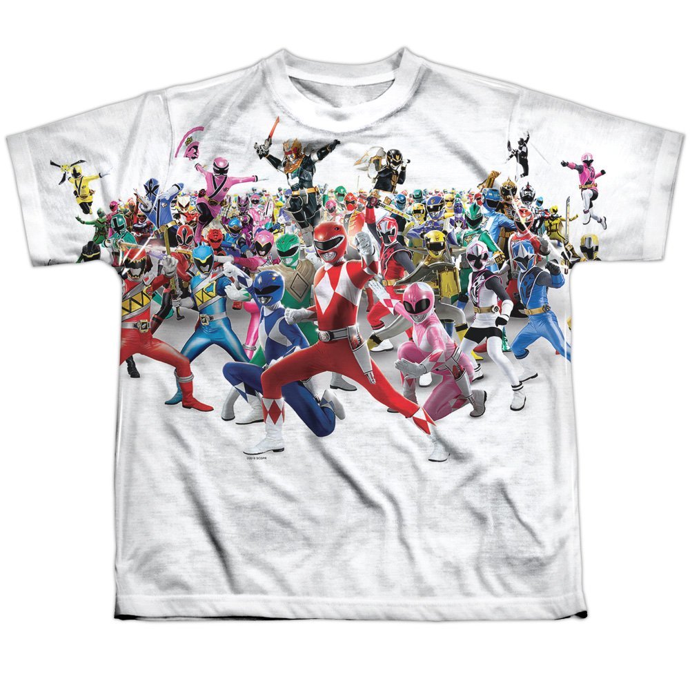 Power Rangers Ranger Overload Youth or Boy's Front Only Sublimated T Shirt White