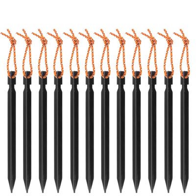 Built For Survival Aluminum 7 Inch Outdoor Tent Stakes Pegs with Pull Cords - 12 Pack