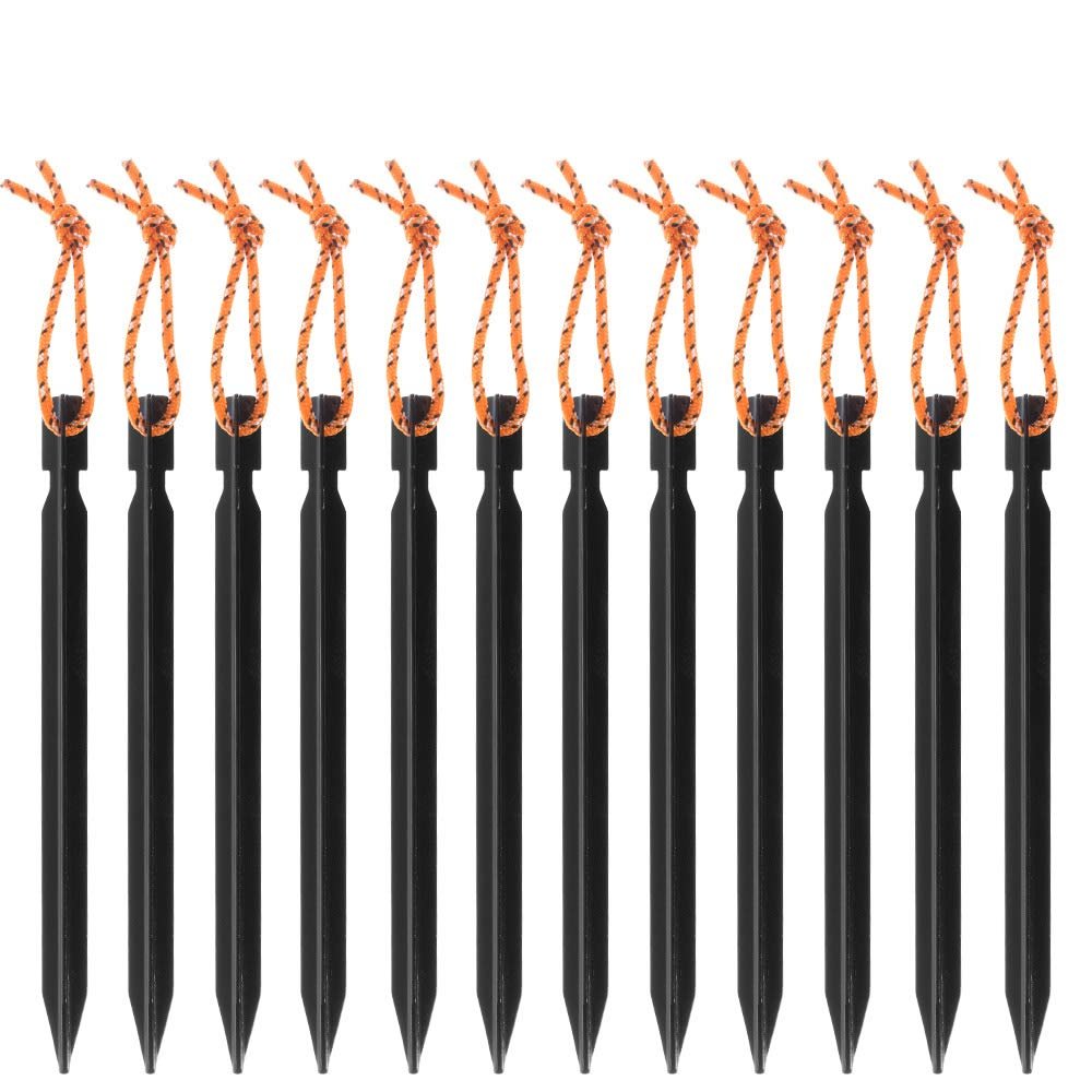 Built For Survival Aluminum 7 Inch Outdoor Tent Stakes Pegs with Pull Cords - 12 Pack