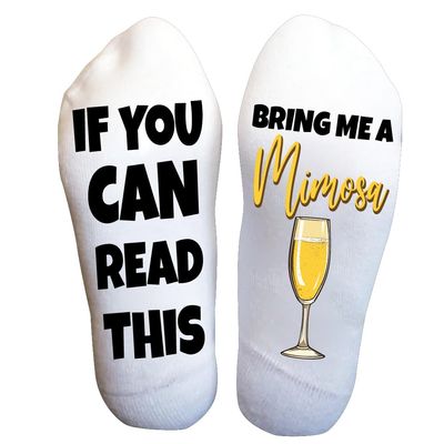 DESIGNS BY KARY Funny Mimosa Socks for Women Funky Drink Lover Gift Idea, Christmas Stocking Stuffers