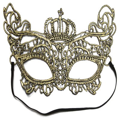 Costume Accessory - Lace Crown Cat Mask w/Elastic Band (Gold)