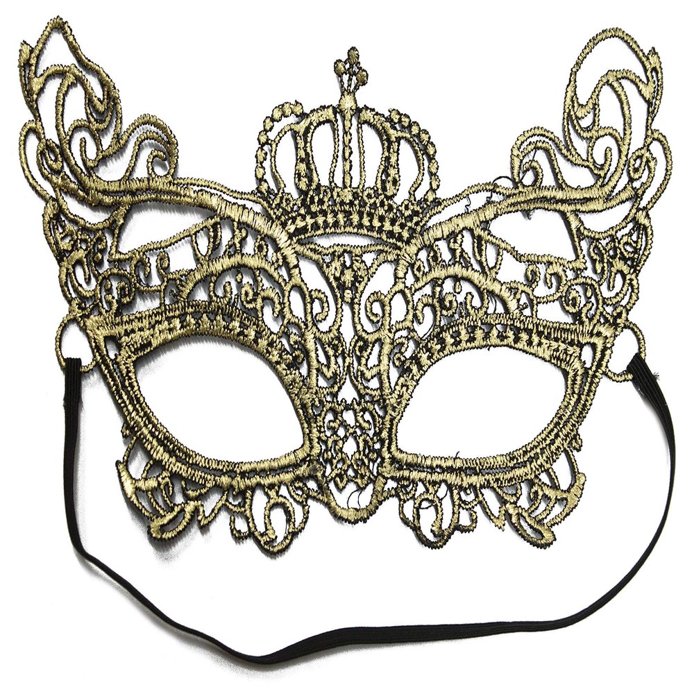 Costume Accessory - Lace Crown Cat Mask w/Elastic Band (Gold)