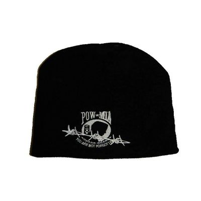 8" Black Powmia POW MIA Barbedwire Embroidered Beanie Skull Cap Hat