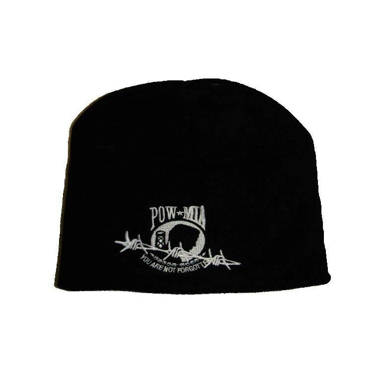 8" Black Powmia POW MIA Barbedwire Embroidered Beanie Skull Cap Hat