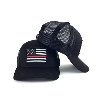 AES USA American Thin Red Line Trucker Mesh Black 3D Embroidered Cap Hat
