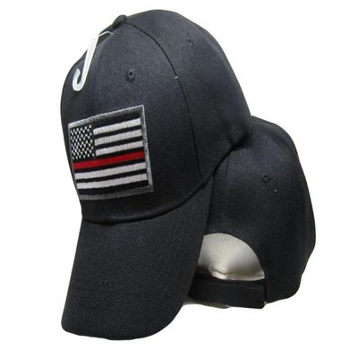 AES Thin Red Line Low Profile Fireman Baseball Cap - Black Firefighters USA Flag Hat