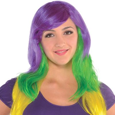 amscan Mardi Gras Glamorous Wig Costume Accessory, Adult Standard Size, Multicolor