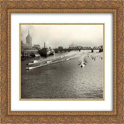 Albany to NY-1932 Outboard Race 2x Matted 18x15 Gold Ornate Framed Art Print