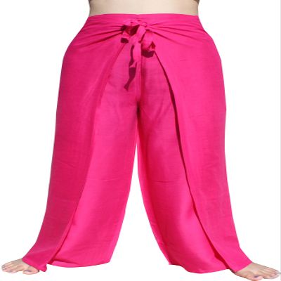 Full Funk Rayon Viscose Drive in Wrap Tie Pants with Open or Knotted Leg Sides, Medium, Vibrant Pink