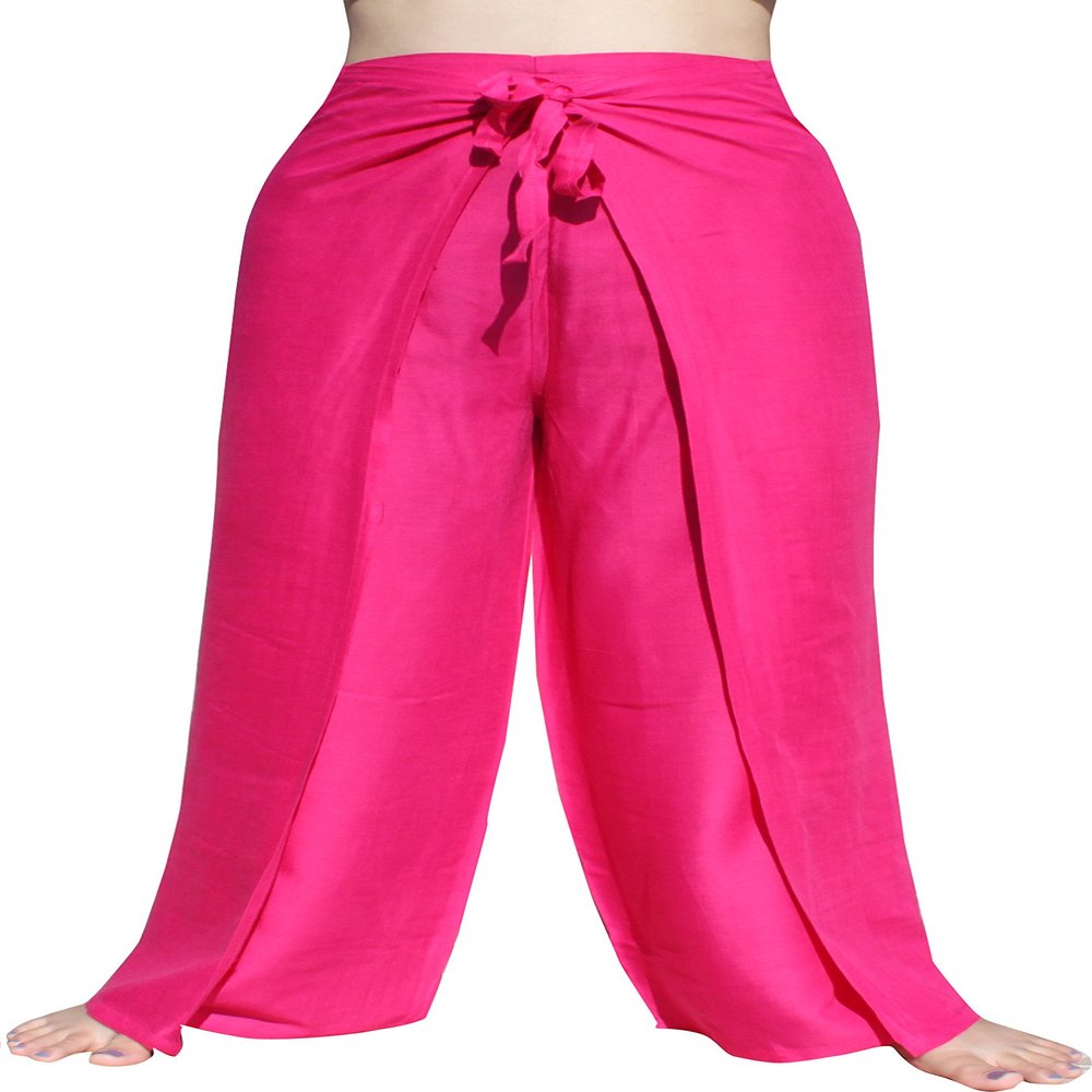 Full Funk Rayon Viscose Drive in Wrap Tie Pants with Open or Knotted Leg Sides, Medium, Vibrant Pink