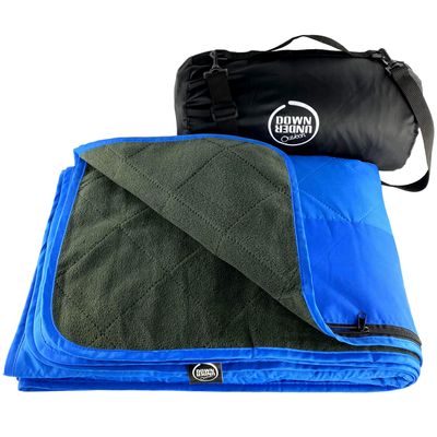 DOWN UNDER OUTDOORS Large Waterproof Windproof Extra Thick 350 GSM Quilted Fleece Stadium Blanket, Machine Washable Camping Picnic & Outdoor, Beach, Baseball,Dog, 82 x 55 (Blue)