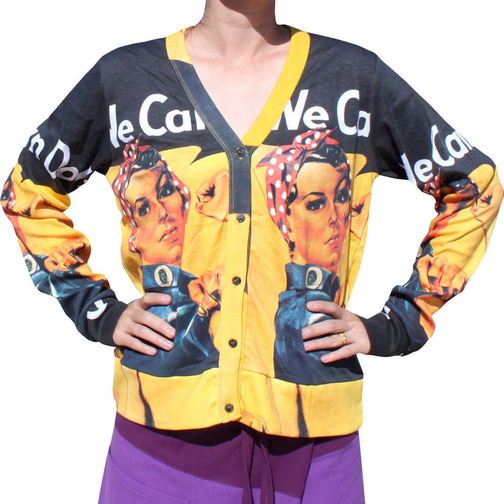 RaanPahMuang Ladies Artwork Cardigan Salvador Dali Monet Gustav Klimt Vincent Van Gogh, Medium, Cardigan - Popart - Rosie the Riveter