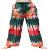 RaanPahMuang Plain Warm Cotton Elastic Waist Pants Pants in Bright Tie Dye, Large, Green Red Multi Color view 1
