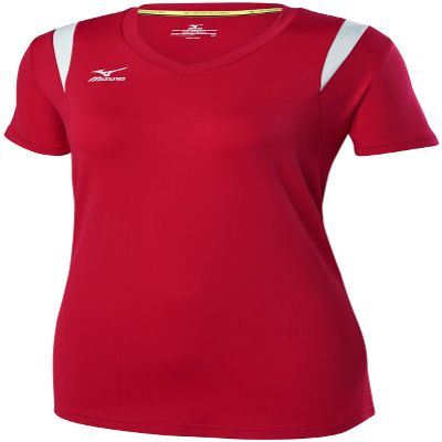 Mizuno Balboa 5.0 Short Sleeve Volleyball Jersey, Womens Large, Red/Silver
