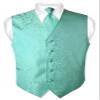 Vesuvio Napoli Men's Paisley Design Dress Vest & NeckTie AQUA GREEN Color Neck Tie Set sz 6XL view 1