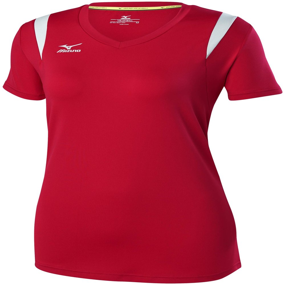 Mizuno Balboa 5.0 Short Sleeve Volleyball Jersey, Womens X-Small, Red/Silver