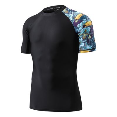 HUGE SPORTS Men's Splice UV Sun Protection UPF 50+ Skins Rash Guard Short Sleeves(HeyToucan,XL)