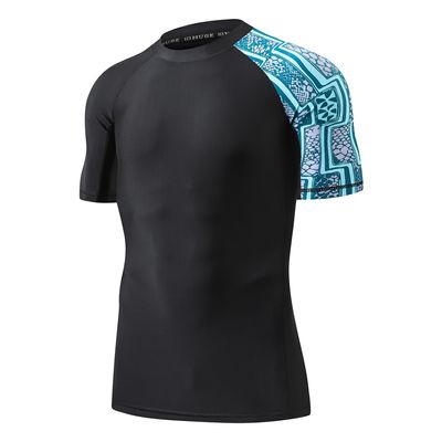 HUGE SPORTS Men's Splice UV Sun Protection UPF 50+ Skins Rash Guard Short Sleeves(Zigzag, XL)