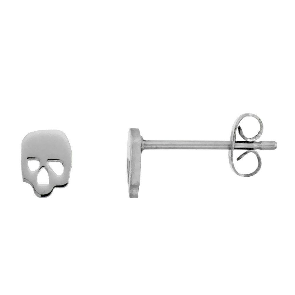3 Pair Pack Stainless Steel Tiny Skull Stud Earrings 1/4 inch round