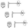 3 Pair Pack Stainless Steel Tiny Skull Stud Earrings 1/4 inch round view 2