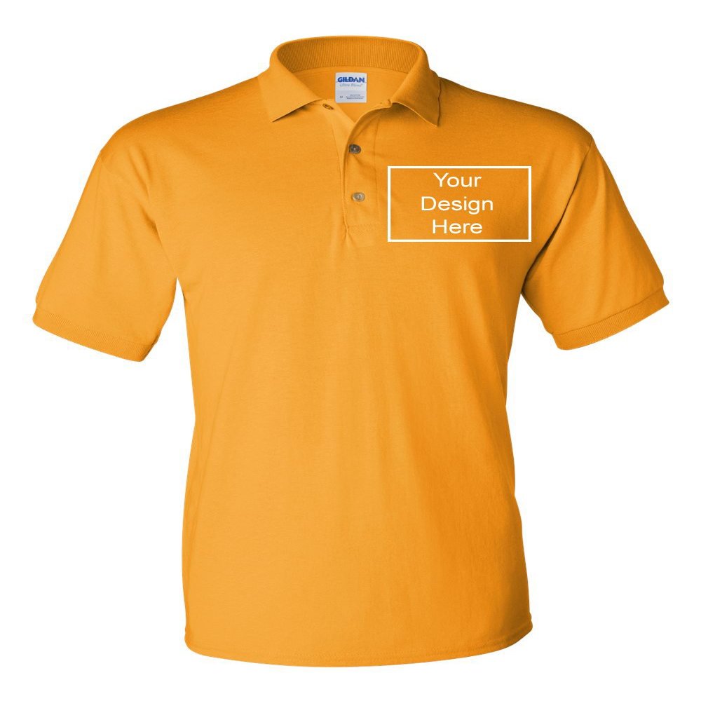 Add Your Own Text Design Custom Personalized Digitally Printed Adult Polo Shirt (Large, Gold)