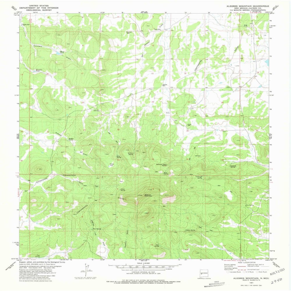 YellowMaps Alegres Mountain NM topo map, 1:24000 Scale, 7.5 X 7.5 Minute, Historical, 1981, Updated 1981, 27 x 22 in - Tyvek