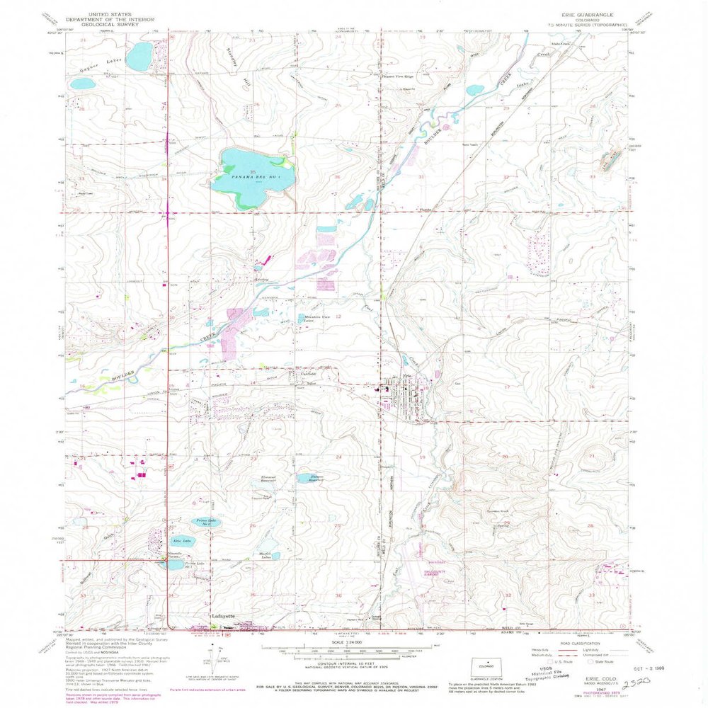 YellowMaps Erie CO topo map, 1:24000 Scale, 7.5 X 7.5 Minute, Historical, 1967, Updated 1980, 26.9 x 22 in - Tyvek