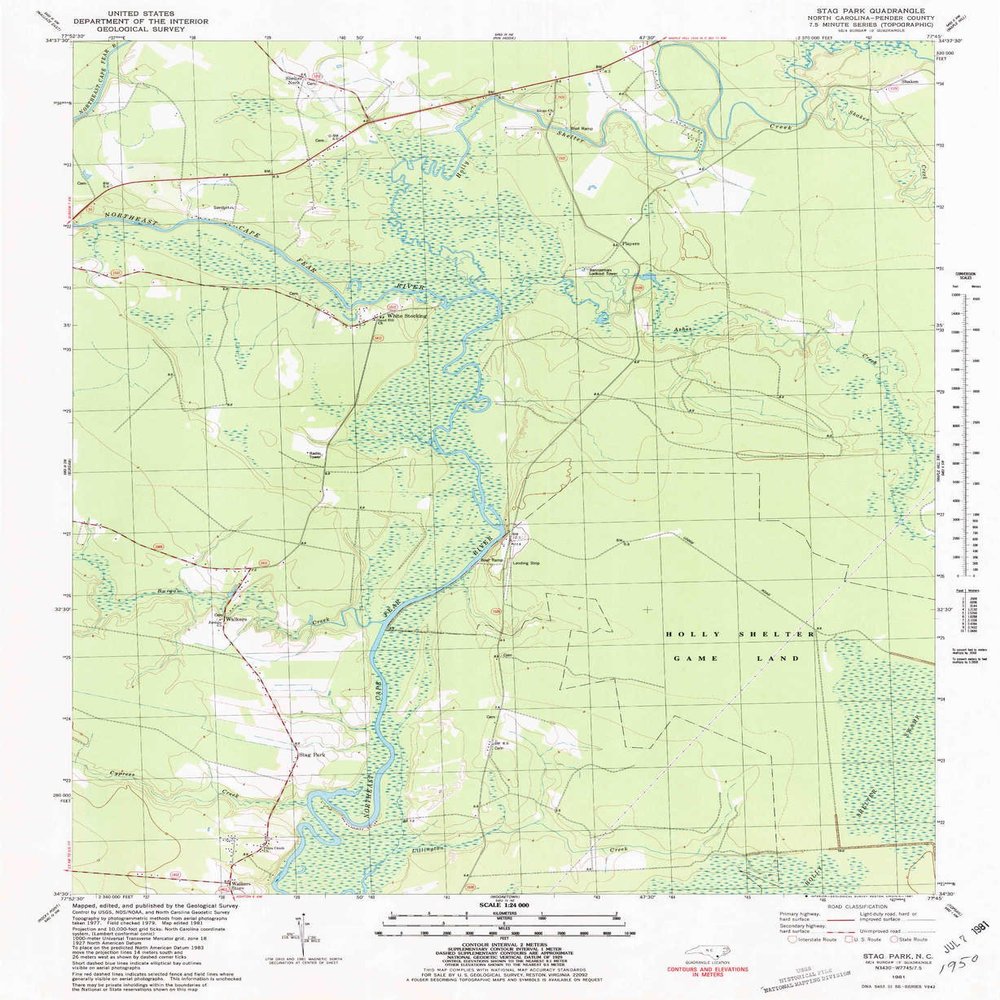 YellowMaps Stag Park NC topo map, 1:24000 Scale, 7.5 X 7.5 Minute, Historical, 1981, Updated 1981, 26.6 x 21.8 in - Tyvek