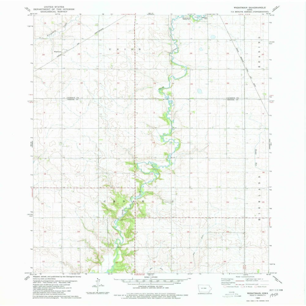 YellowMaps Wightman IA topo map, 1:24000 Scale, 7.5 X 7.5 Minute, Historical, 1980, Updated 1980, 26.9 x 21.9 in - Tyvek