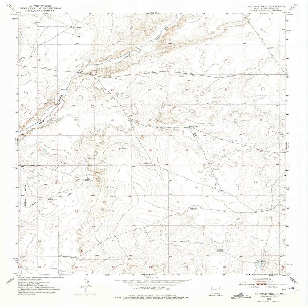 Ninemile Well NM topo map, 1:24000 Scale, 7.5 X 7.5 Minute, Historical, 1951, Updated 1975, 27 x 22.1 in - Tyvek