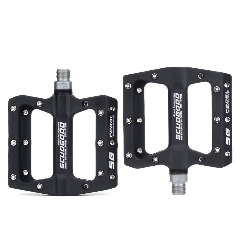 BIKEIN PRO MTB Bike Pedals Nylon Fiber Non-Slip 9/16 Inch Bicycle Platform Flat Pedals for Road Mountain BMX Bike Black