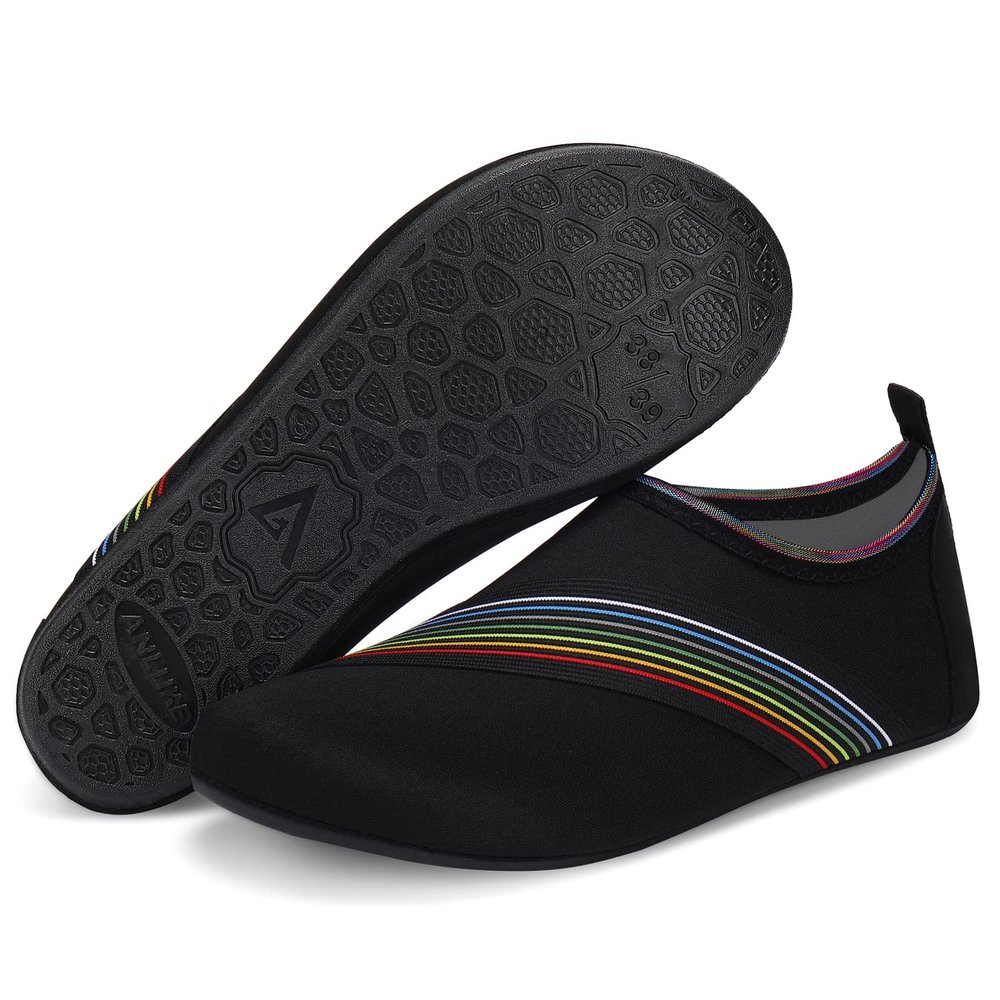ANLUKE Water Shoes Barefoot Aqua Yoga Socks Quick-Dry Beach Swim Surf Shoes for Women Men Black/Lace 40/41