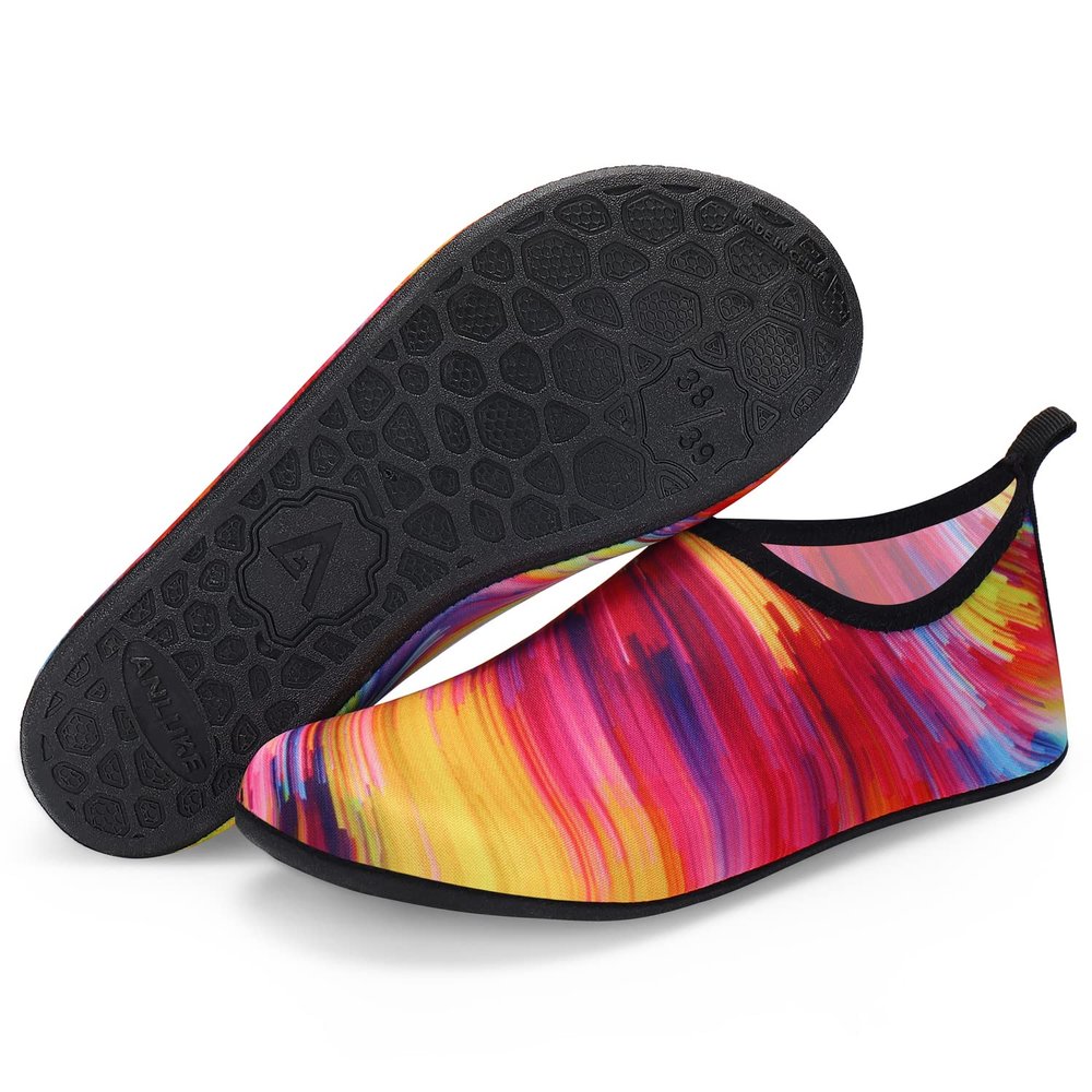 ANLUKE Water Shoes Barefoot Aqua Yoga Socks Quick-Dry Beach Swim Surf Shoes for Women Men Orange/Colorful 44/45