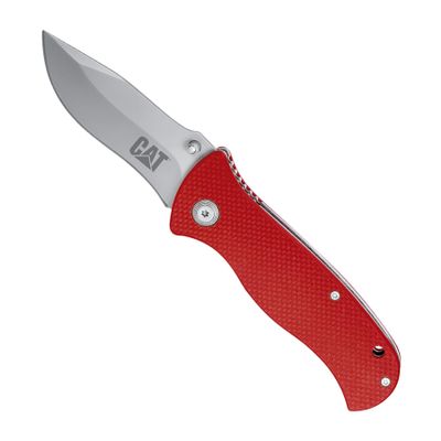 Cat 7-1/2 Inch Drop-Point Folding Knife, 3 Inch Blade, Pocket Clip, Hunting, Fishing, Rope, Outdoors - 980125, Red