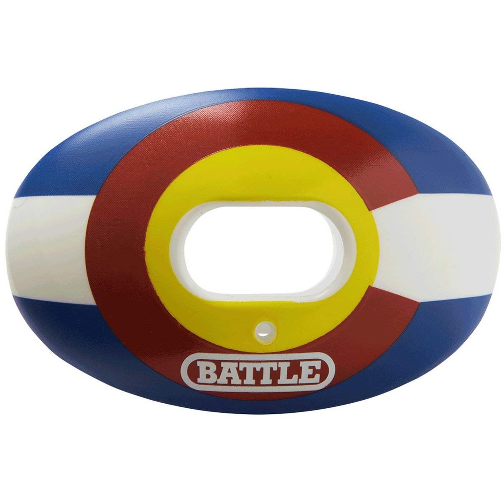 Battle Sports Oxygen Football Mouthguard - Football Mouth Guard with Strap, Superior Airflow & Better Performance, Maximum Breathability, Works with Braces - Colorado Flag