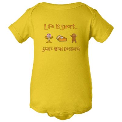 Baby Life is Short Start with Dessert Cute Pie Face Onsie-Yel-12M Yellow